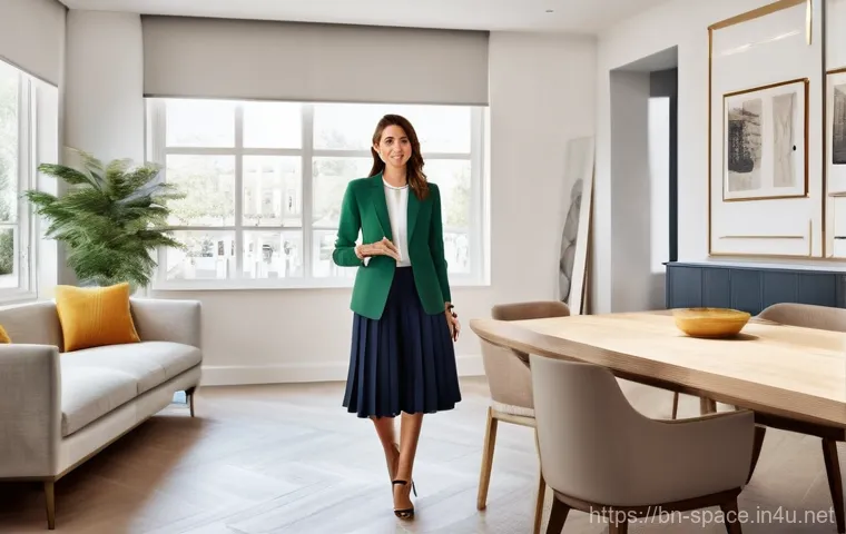 공간디자이너의 자기소개서 작성법 - **Prompt 1: Confident Interior Designer Presenting**
"A stylish female interior designer, in her...